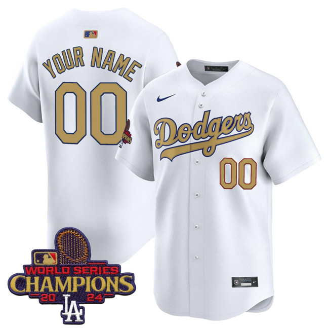Men's Los Angeles Dodgers Active Player Custom White 2025 Gold Collection Limited Stitched Baseball Jersey Men's Los Angeles Dodgers Active Player Custom White 2025 Gold Collection Limited Stitched Baseball Jersey
